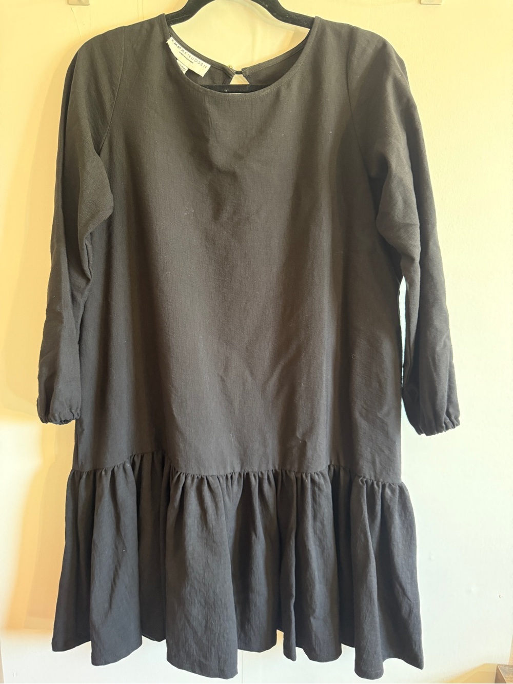 Emma Knudsen Black Oversized Ruffle Hem Dress XS Made in Canada Minimalist